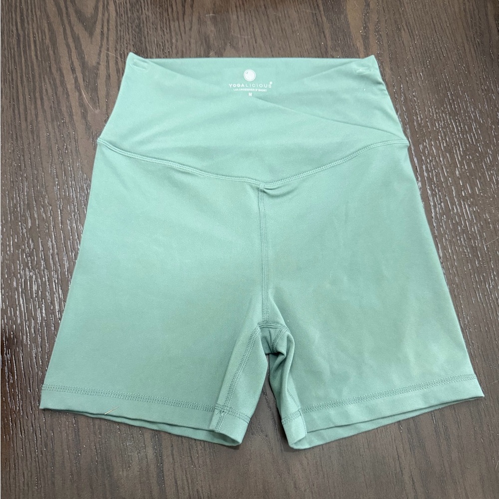 Yogalicious Luxe Crossover Sage Green Bike Shorts